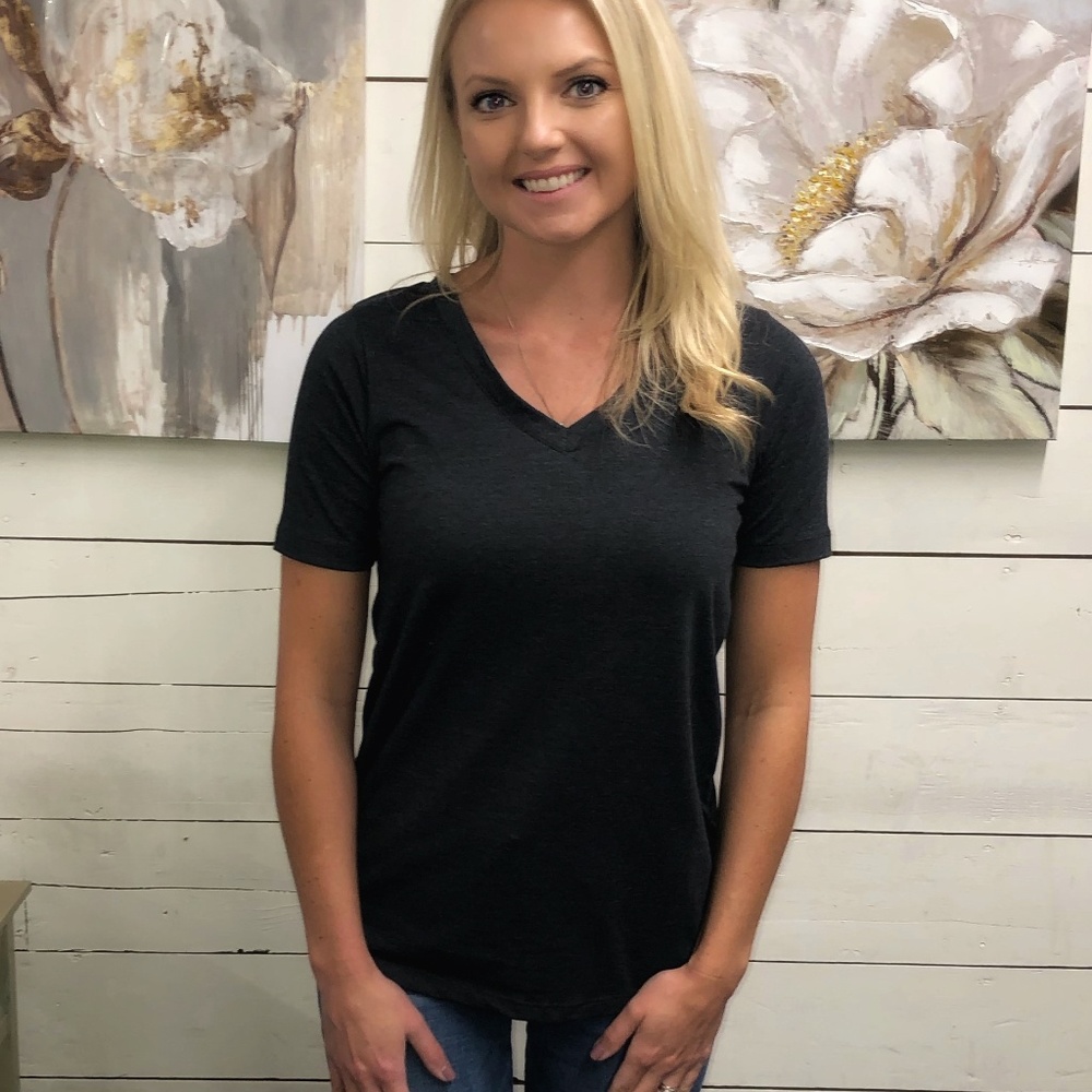 Boyfriend V-Neck Short Sleeve Top - Charcoal